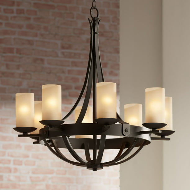 Rustic Bronze And French Wrappped Scavo Glass Chandelier/Pendant 